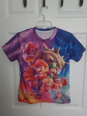 Super Mario Bros Youth Cartoon T-Shirt Crew Neck Short Sleeve Top Size M